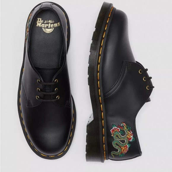 Dr. MARTENS 1461 SMOOTH LEATHER SNAKE EMBROIDERED SHOES Black Sz 6USM/7USL - Picture 3 of 9
